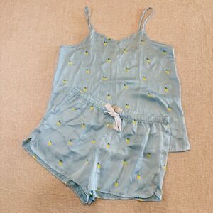 Loft Outlet Sleep Set Womens Blue White Striped Lemon Print Pajama Set Small